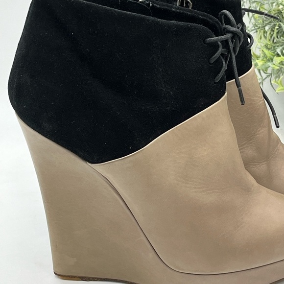 Reed Krakoff Leather Suede Lace-Up Gray Black Wedge Booties Sz 39/8.5 - Picture 6 of 15
